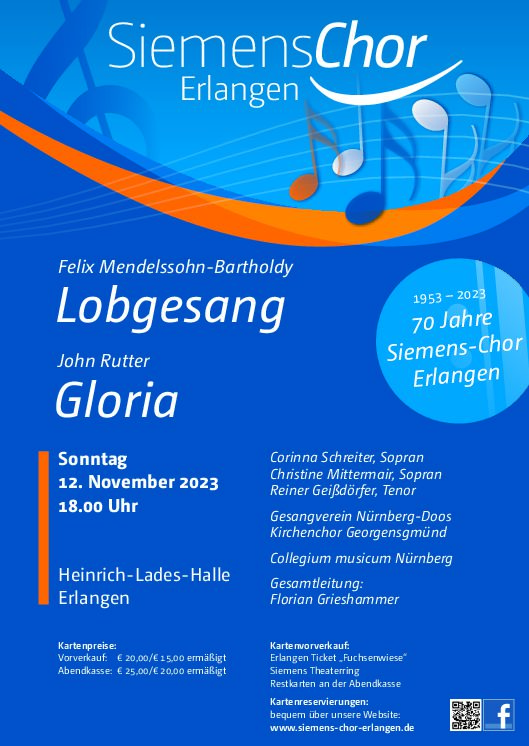 Jubiläumskonzert, 12.11.2023, 18 Uhr, Heinrich-Lades-Halle, Erlangen